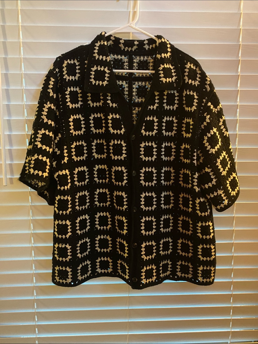 ASOS Black and Cream Short Sleeve Button-Down Knit Shirt